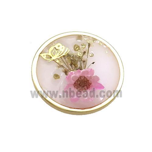 Pink Resin Circle Pendant Flower