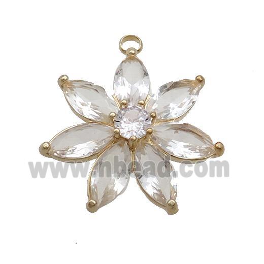 Copper Flower Pendant Pave Crystal Glass Gold Plated