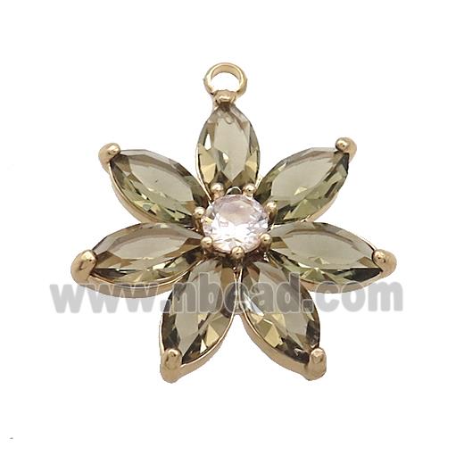 Copper Flower Pendant Pave Smoky Crystal Glass Gold Plated