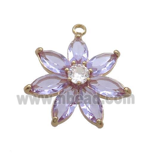 Copper Flower Pendant Pave Puprle Crystal Glass Gold Plated