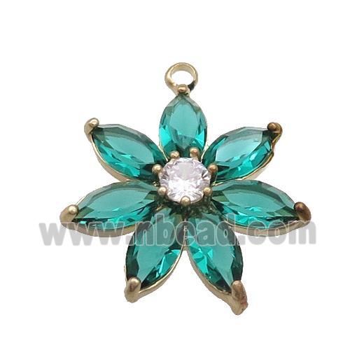 Copper Flower Pendant Pave Peacockgreen Crystal Glass Gold Plated
