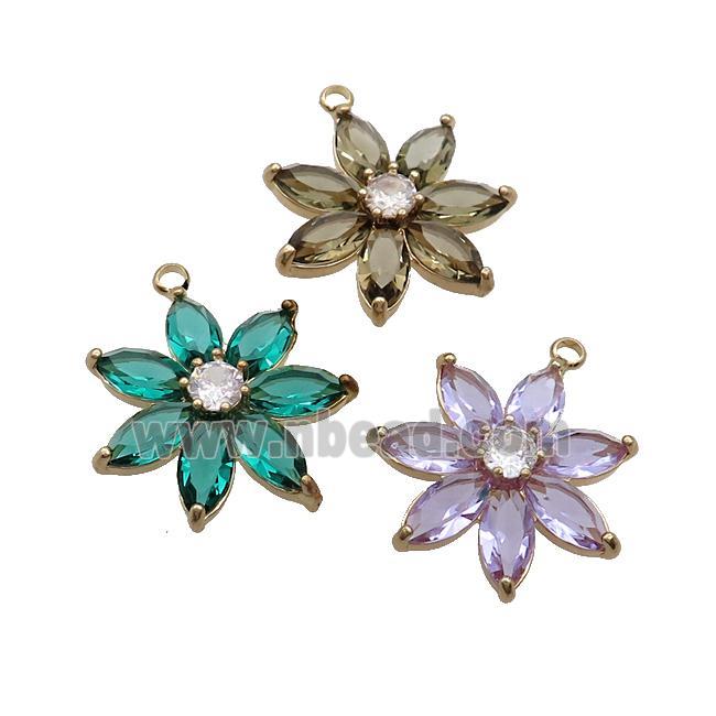 Copper Flower Pendant Pave Crystal Glass Gold Plated Mixed