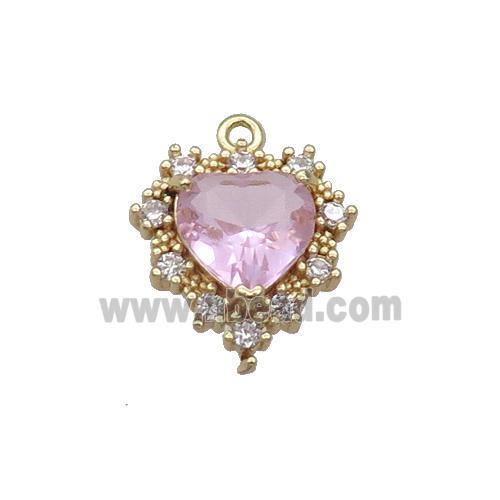 Copper Heart Pendant Pave Pink Crystal Glass Gold Plated