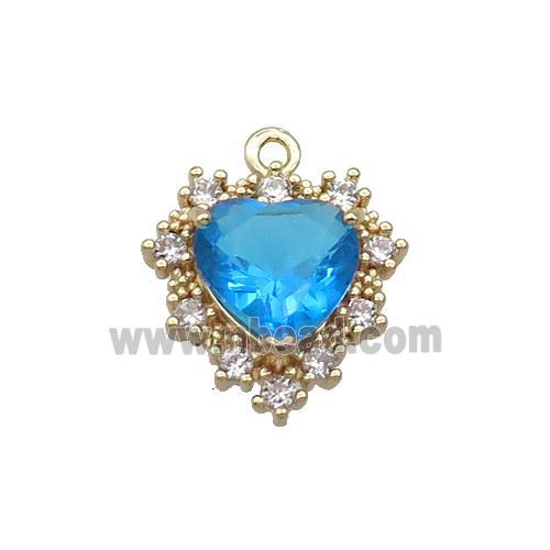 Copper Heart Pendant Pave Blue Crystal Glass Gold Plated