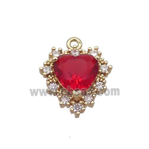 Copper Heart Pendant Pave Red Crystal Glass Gold Plated