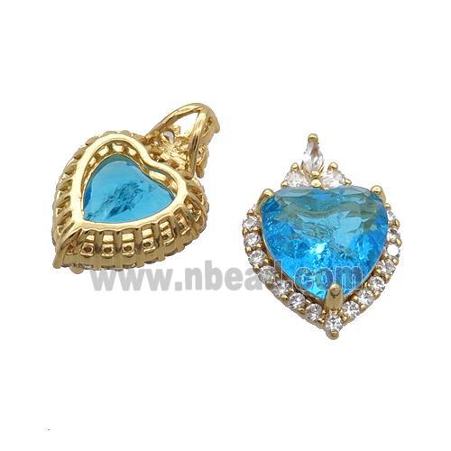 Copper Heart Pendant Pave Skyblue Crystal Glass Gold Plated