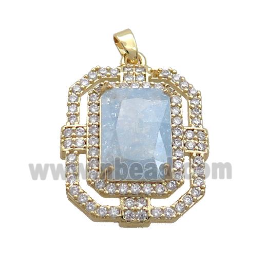 Copper Rectangle Pendant Pave Blue Crystal Glass Gold Plated