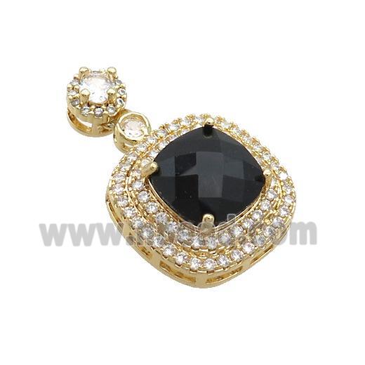Copper Square Pendant Pave Black Crystal Glass Gold Plated