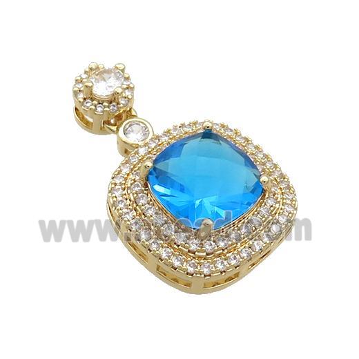 Copper Square Pendant Pave Skyblue Crystal Glass Gold Plated
