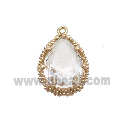 Copper Teardrop Pendant Pave Clear Crystal Glass Gold Plated