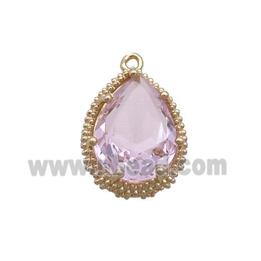 Copper Teardrop Pendant Pave Pink Crystal Glass Gold Plated