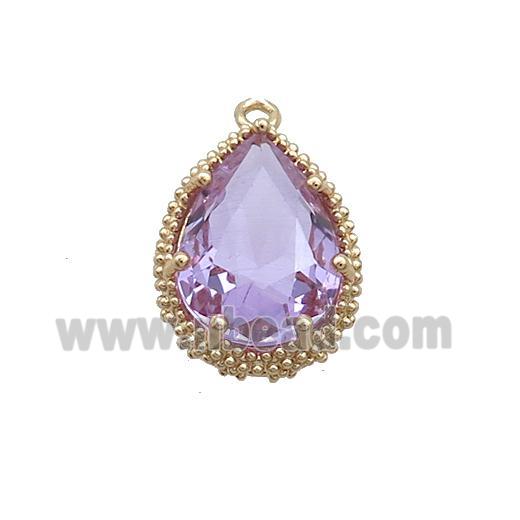 Copper Teardrop Pendant Pave Purple Crystal Glass Gold Plated