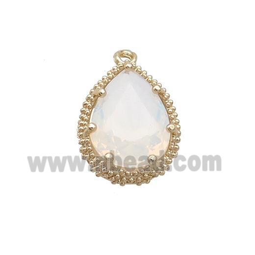 Copper Teardrop Pendant Pave White Crystal Glass Gold Plated