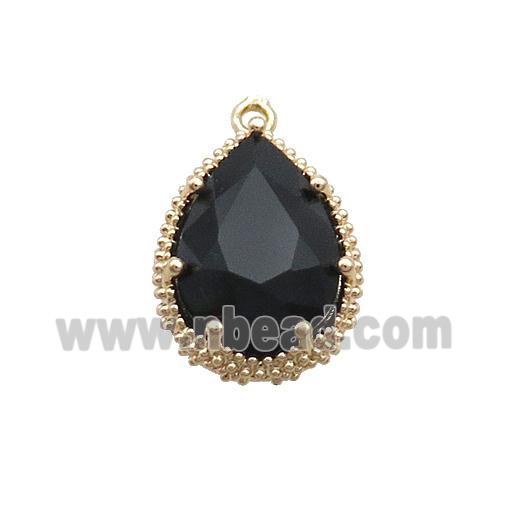 Copper Teardrop Pendant Pave Black Crystal Glass Gold Plated