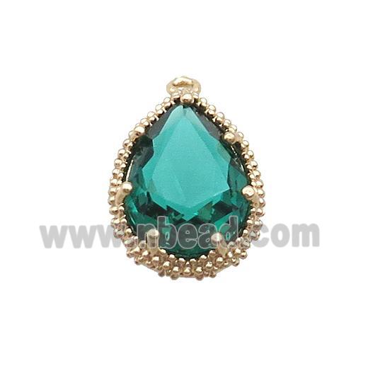 Copper Teardrop Pendant Pave Green Crystal Glass Gold Plated
