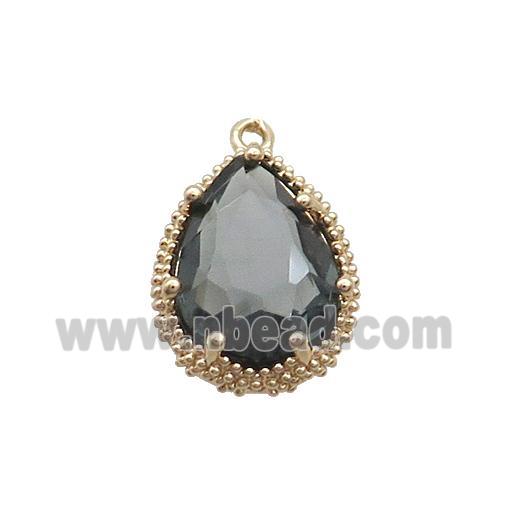 Copper Teardrop Pendant Pave Gray Crystal Glass Gold Plated