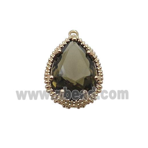 Copper Teardrop Pendant Pave Smoky Crystal Glass Gold Plated