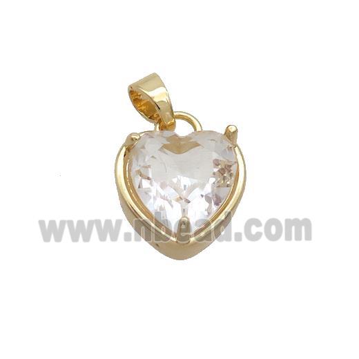 Copper Heart Pendant Pave Clear Crystal Glass Gold Plated