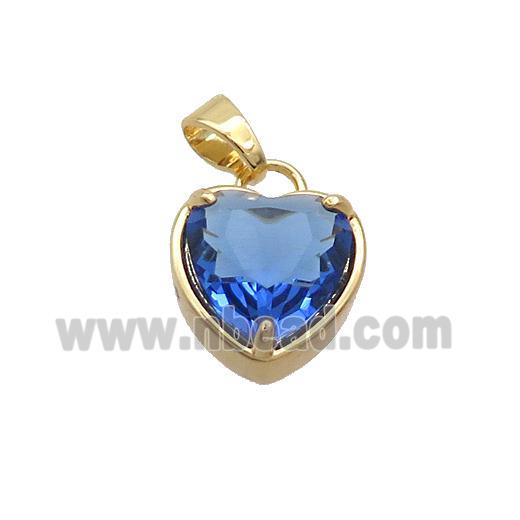 Copper Heart Pendant Pave SkyBlue Crystal Glass Gold Plated