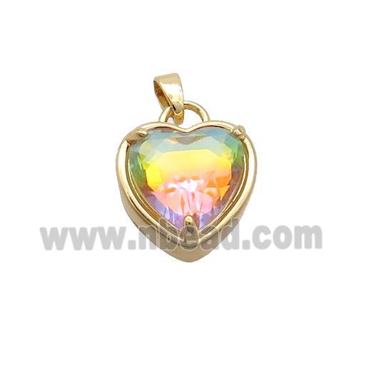Copper Heart Pendant Pave Rainbow Crystal Glass Gold Plated