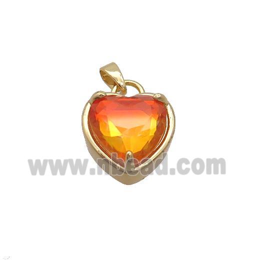 Copper Heart Pendant Pave Orange Crystal Glass Gold Plated
