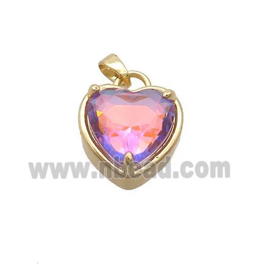 Copper Heart Pendant Pave Purple Crystal Glass Gold Plated