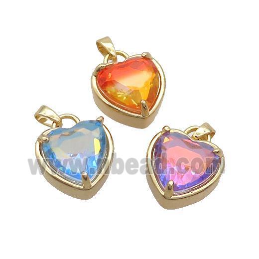 Copper Heart Pendant Pave Crystal Glass Gold Plated Mixed