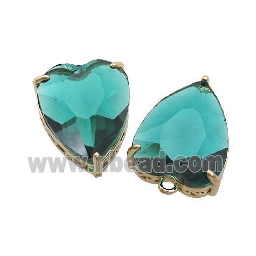 Copper Heart Pendant Pave Green Crystal Glass Gold Plated