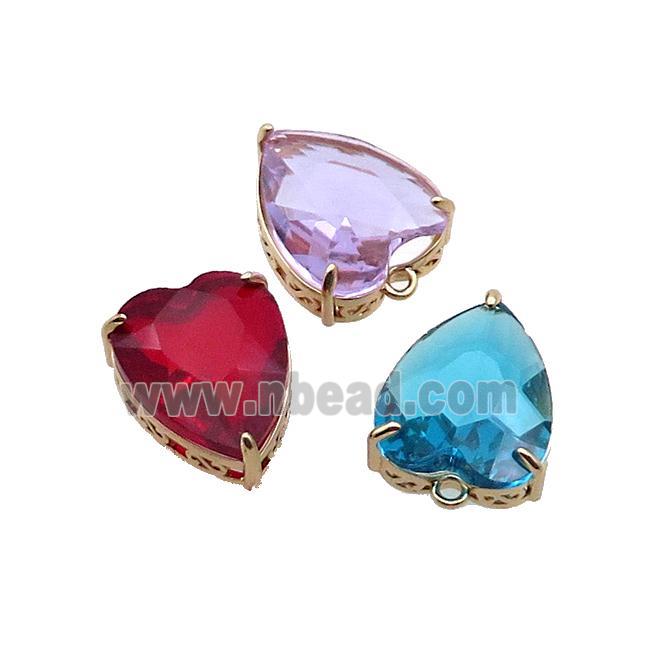 Copper Heart Pendant Pave Crystal Glass Gold Plated Mixed