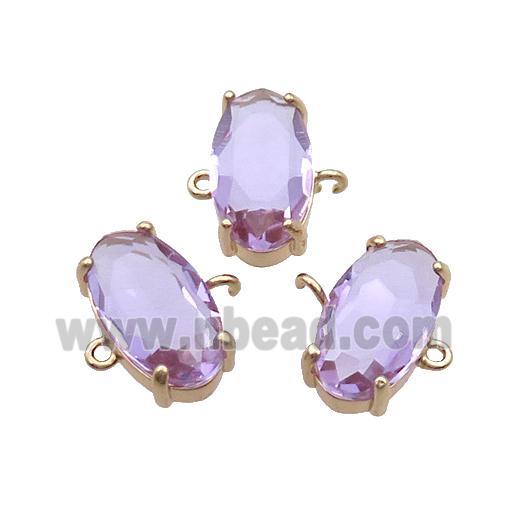 Copper Oval Connector Pave Purple Crystal Glass Gold Plated