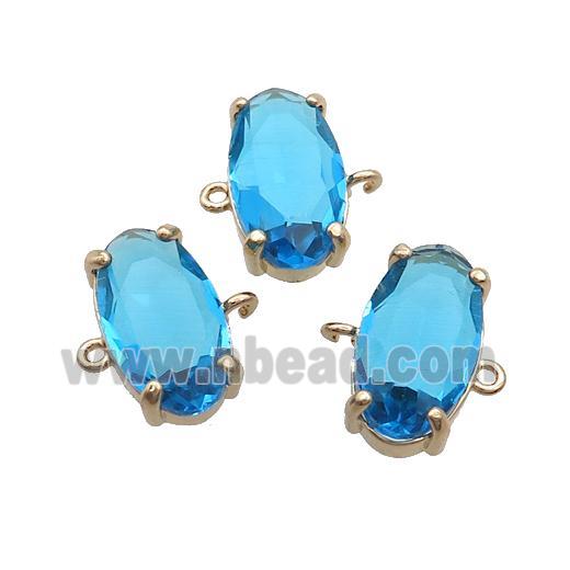 Copper Oval Connector Pave Skyblue Crystal Glass Gold Plated
