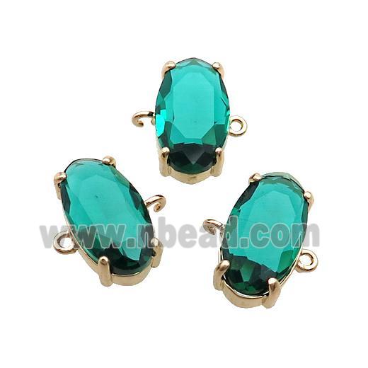 Copper Oval Connector Pave Green Crystal Glass Gold Plated
