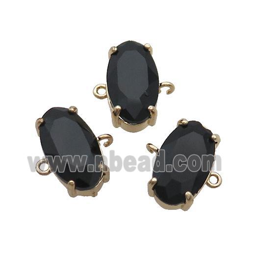 Copper Oval Connector Pave Black Crystal Glass Gold Plated