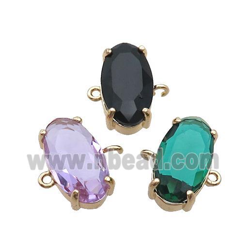 Copper Oval Connector Pave Crystal Glass Gold Plated Mixed