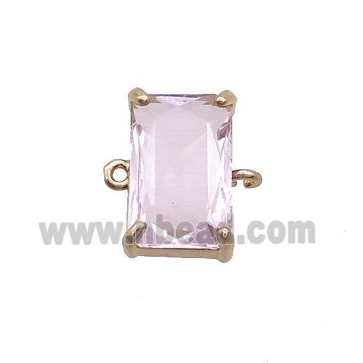 Copper Rectangle Connector Pave Pink Crystal Glass Gold Plated