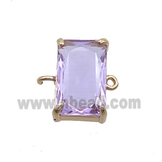 Copper Rectangle Connector Pave Purple Crystal Glass Gold Plated