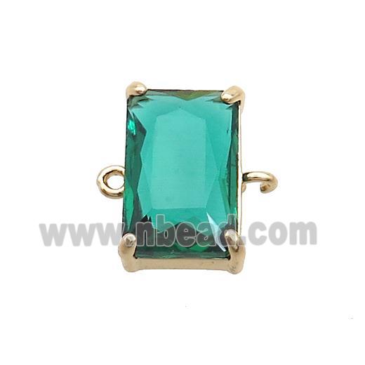 Copper Rectangle Connector Pave Green Crystal Glass Gold Plated