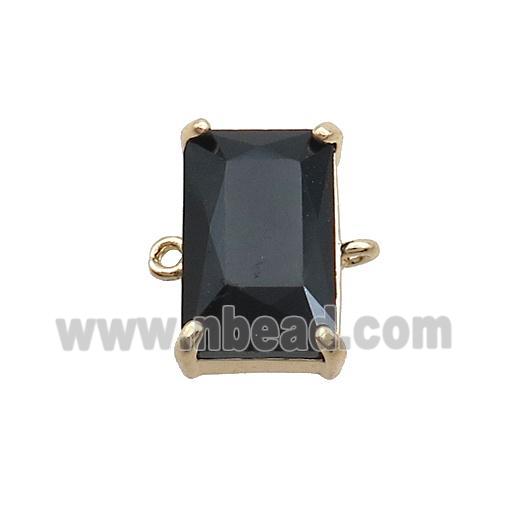 Copper Rectangle Connector Pave Black Crystal Glass Gold Plated