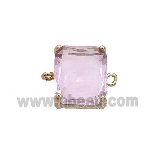 Copper Rectangle Connector Pave Pink Crystal Glass Gold Plated