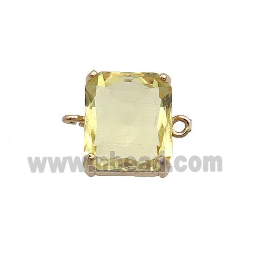 Copper Rectangle Connector Pave Yellow Crystal Glass Gold Plated