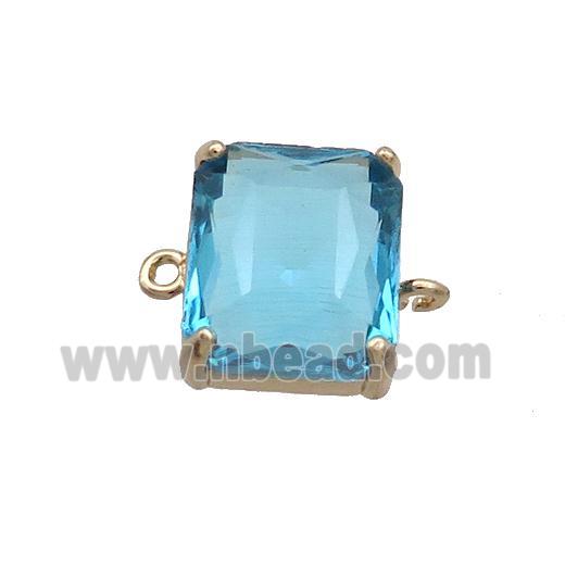 Copper Rectangle Connector Pave Blue Crystal Glass Gold Plated