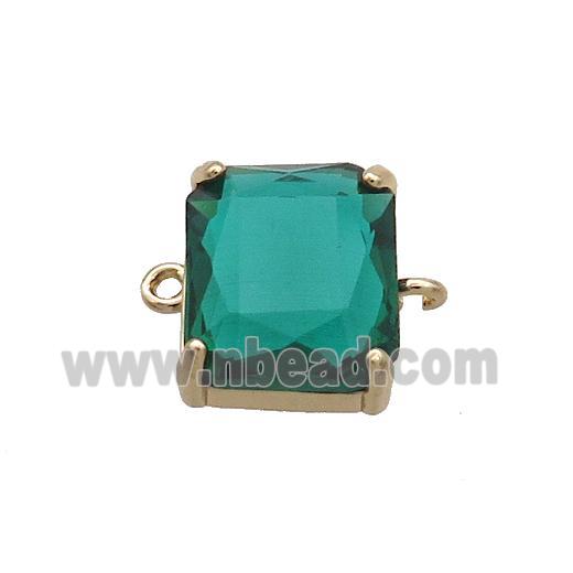 Copper Rectangle Connector Pave Green Crystal Glass Gold Plated