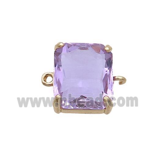 Copper Rectangle Connector Pave Purple Crystal Glass Gold Plated