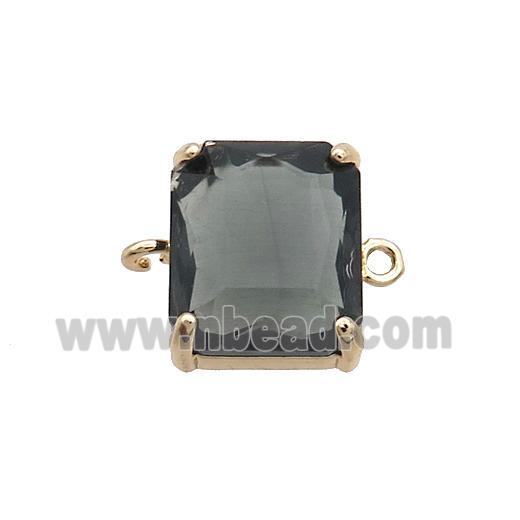Copper Rectangle Connector Pave Smoky Crystal Glass Gold Plated