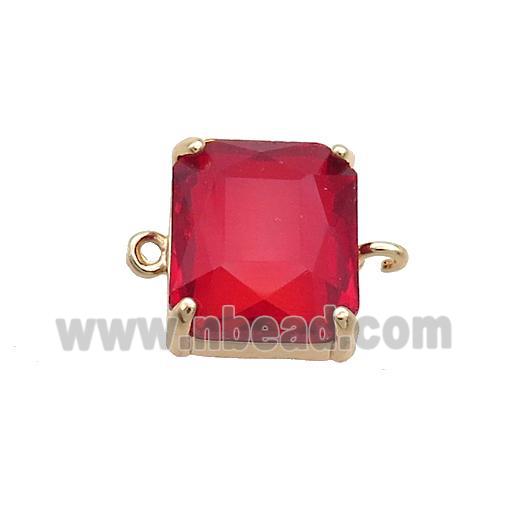 Copper Rectangle Connector Pave Red Crystal Glass Gold Plated