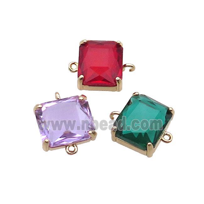 Copper Rectangle Connector Pave Crystal Glass Gold Plated Mixed
