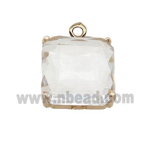 Copper Square Pendant Pave Clear Crystal Glass Gold Plated