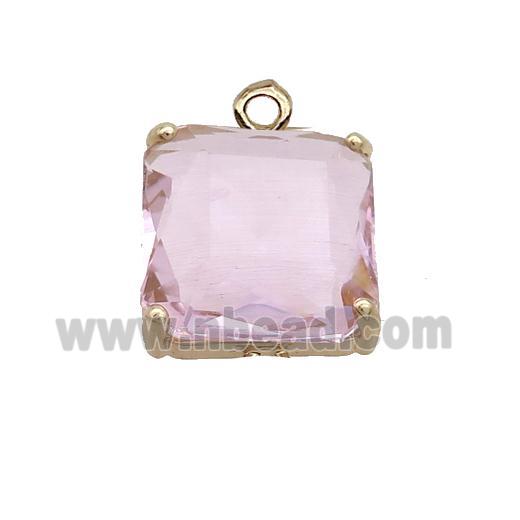 Copper Square Pendant Pave Pink Crystal Glass Gold Plated