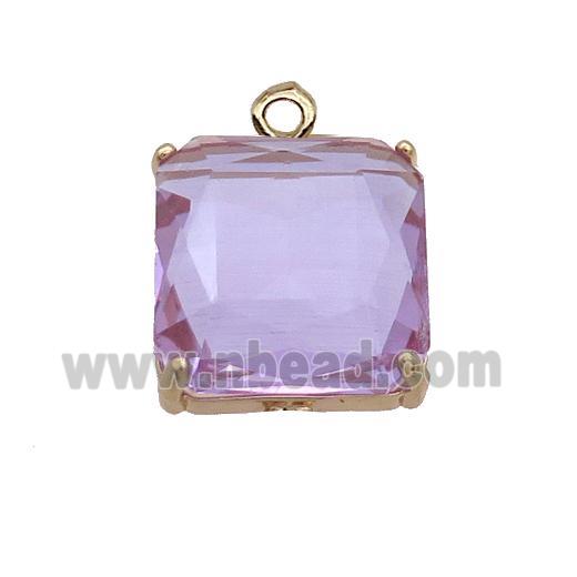 Copper Square Pendant Pave Purple Crystal Glass Gold Plated