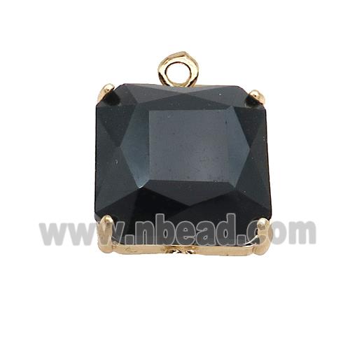 Copper Square Pendant Pave Black Crystal Glass Gold Plated
